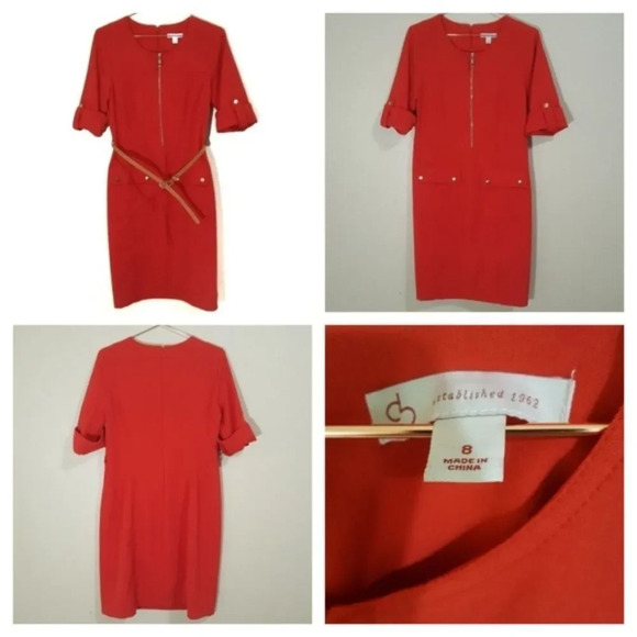 DRESS BARN | Blood Orange Belted Exposed Zipper Dress Size 8 - Picture 3 of 4